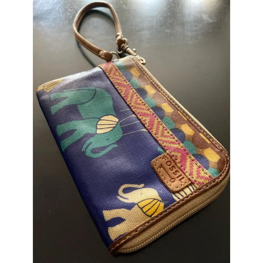 FOSSIL Key-Per Colorful Wristlet w/Leather Trim